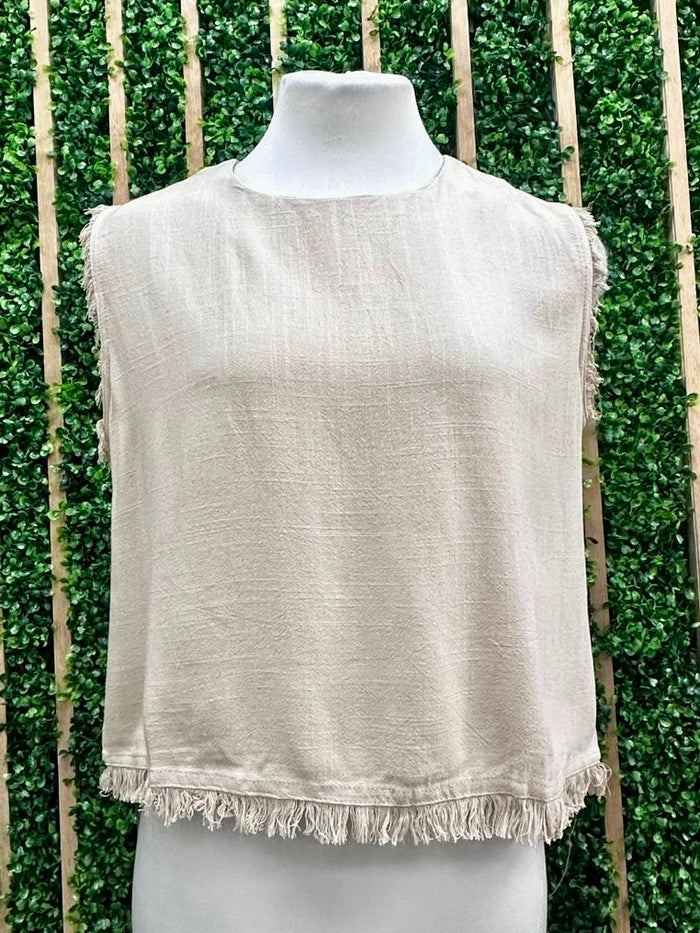 Fringe Trim Linen Tank Top