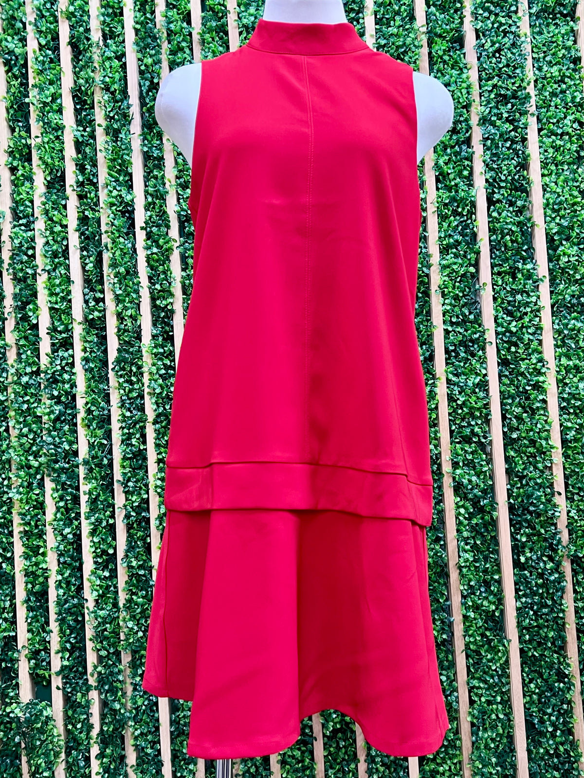 Sleeveless Mock Neck Layered Shift Dress