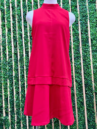 Sleeveless Mock Neck Layered Shift Dress