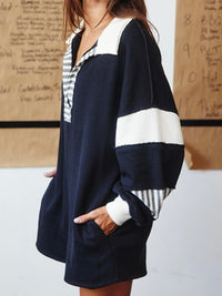 French Terry Black Cream Collared Loose Fit Romper