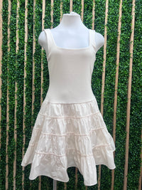Cream Tiered Ruffle Skirt Sleeveless Short Dress