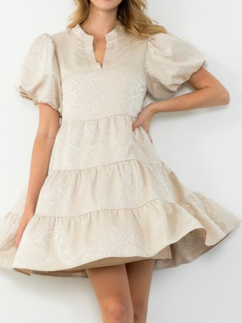 Beige Jacquard Puff Sleeve Dress Ah L La Lifestyle Boutique Beige Jacquard Puff Sleeve Dress Ah L La Lifestyle Boutique