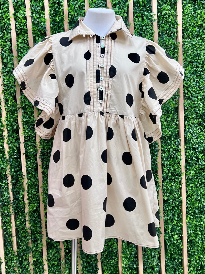 Polka Dot Statement Angel Sleeves Short Dress