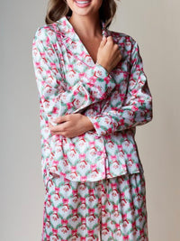 Santa Print Satin PJ Set