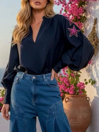 Beautiful Star Embroidered Black Boho Blouse