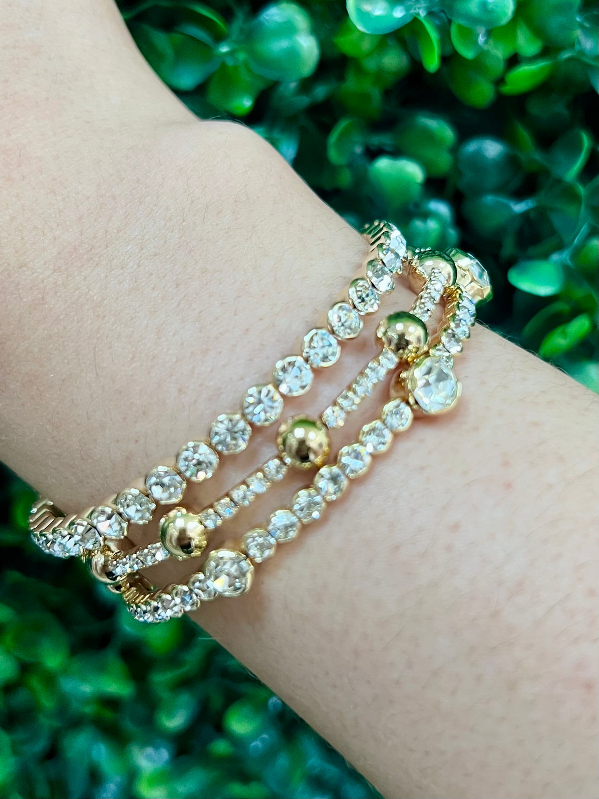 Clear Multi Crystal and Beads Open Bracelet 3 Piece Set