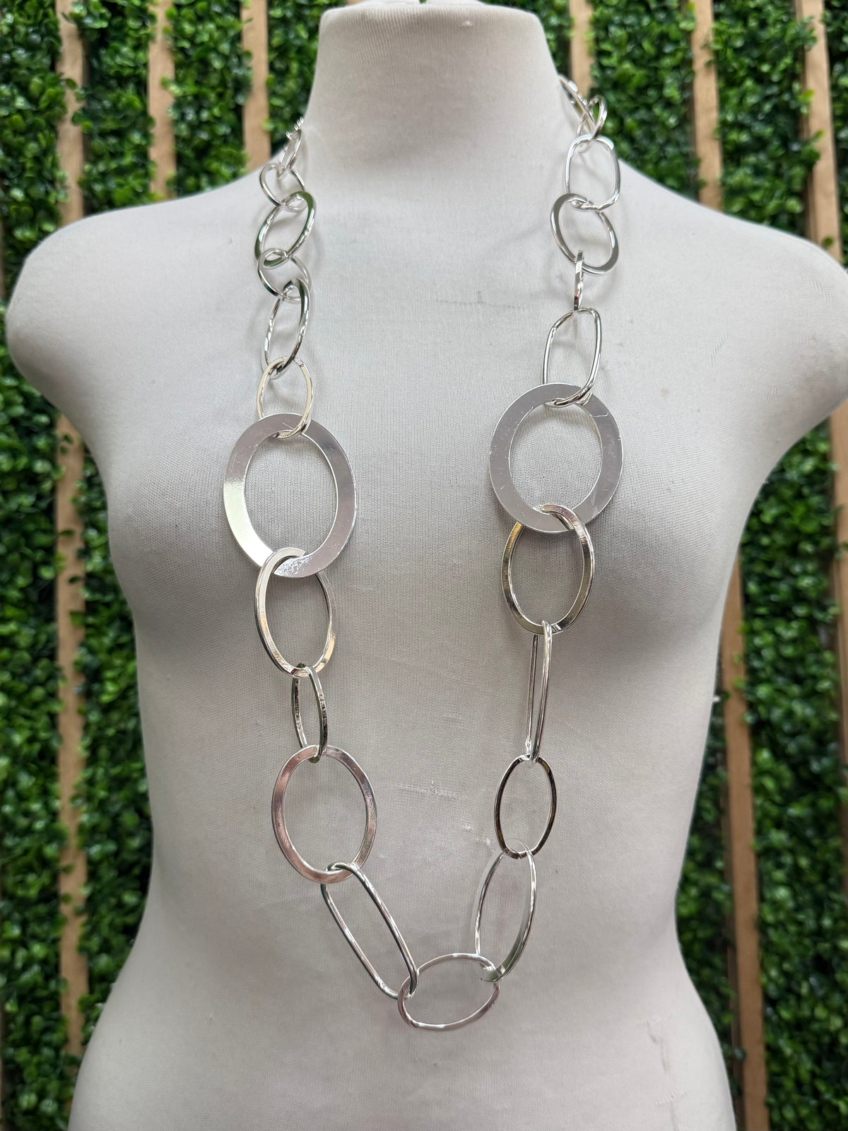 SS Oval Circle Long Necklace