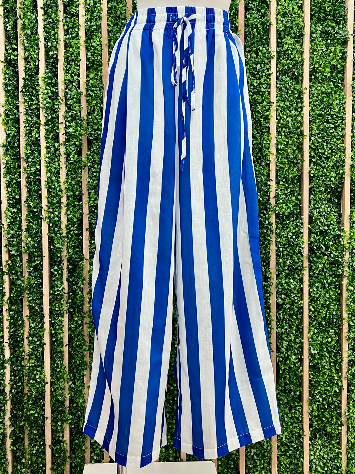 Striped Linen Blend Wide Leg Pants