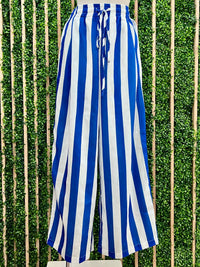 Striped Linen Blend Wide Leg Pants