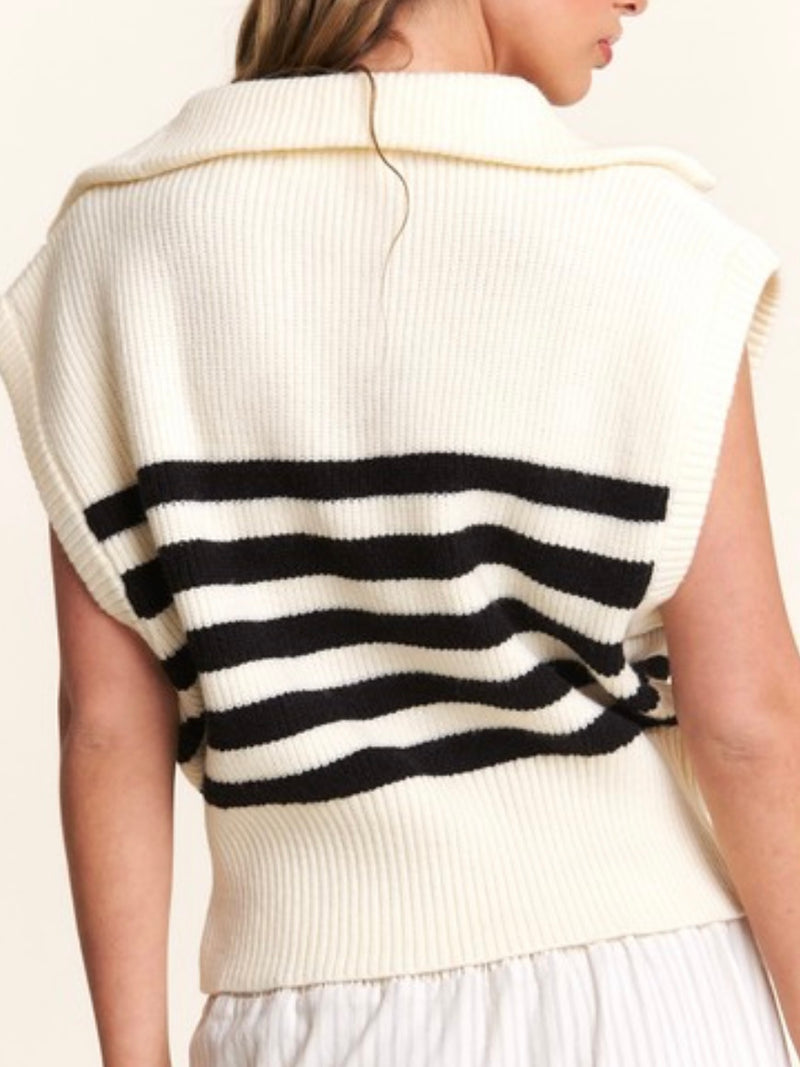 Bottom Striped Sleeveless Sweater