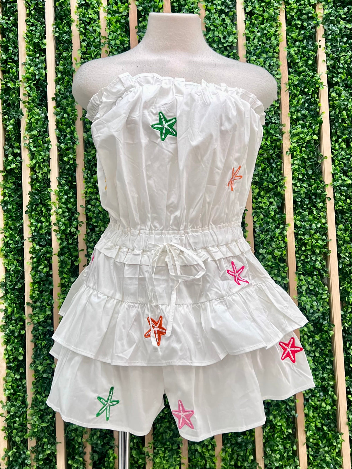 White Starfish Parch Strapless Romper