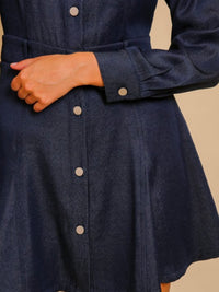 Dark Denim Long Sleeve Short Flare Dress