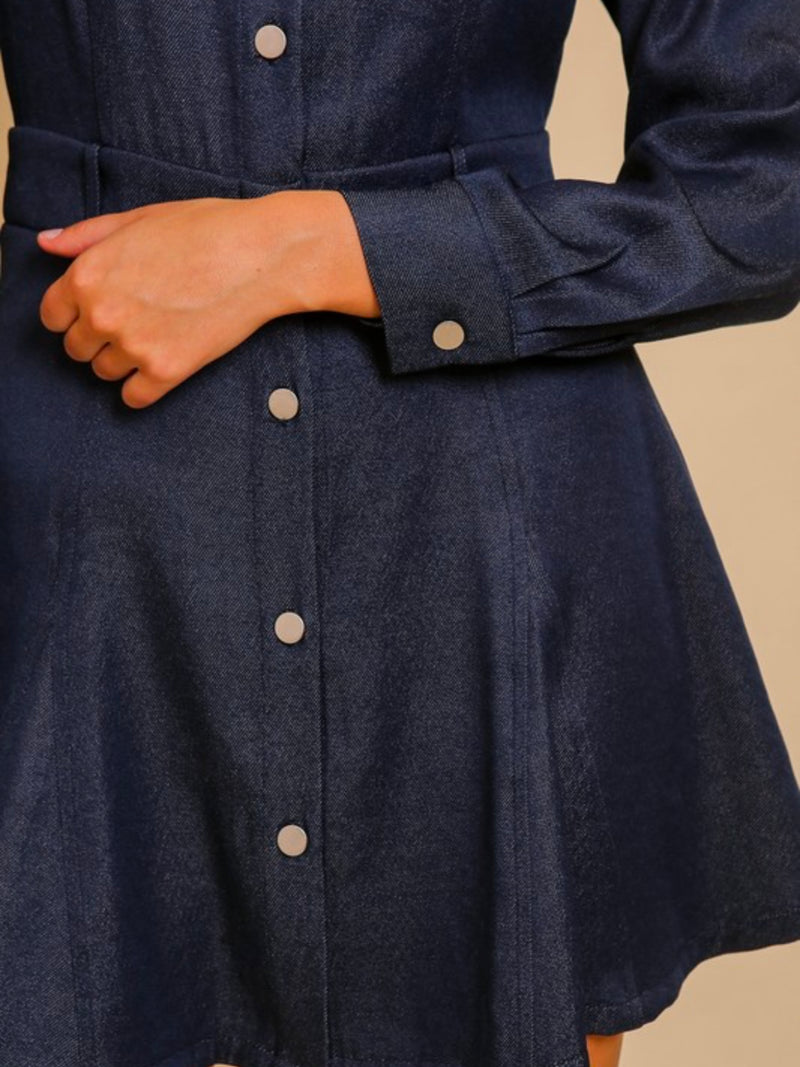 Dark Denim Long Sleeve Short Flare Dress