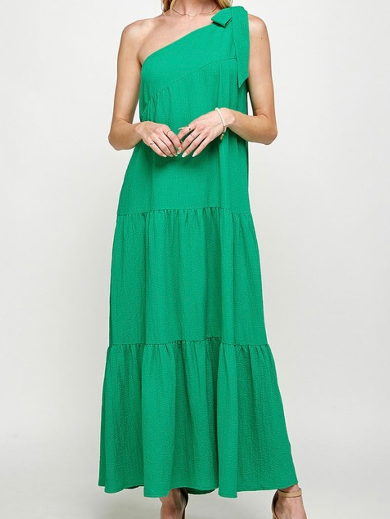 One Shoulder Bow Tiered Maxi Dress