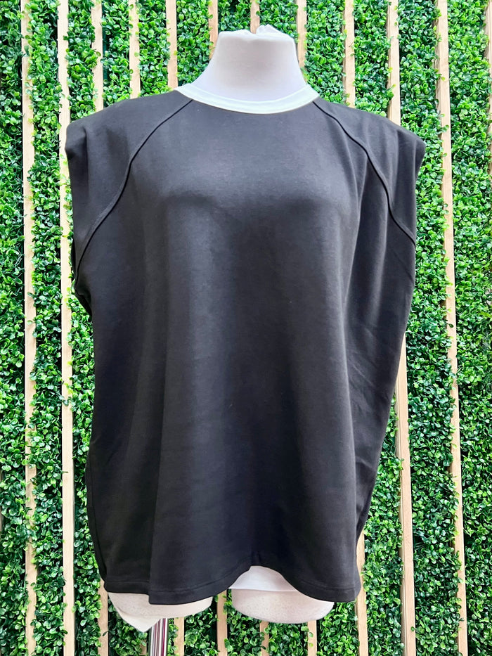 Black Contrast Neck Sleeveless Top