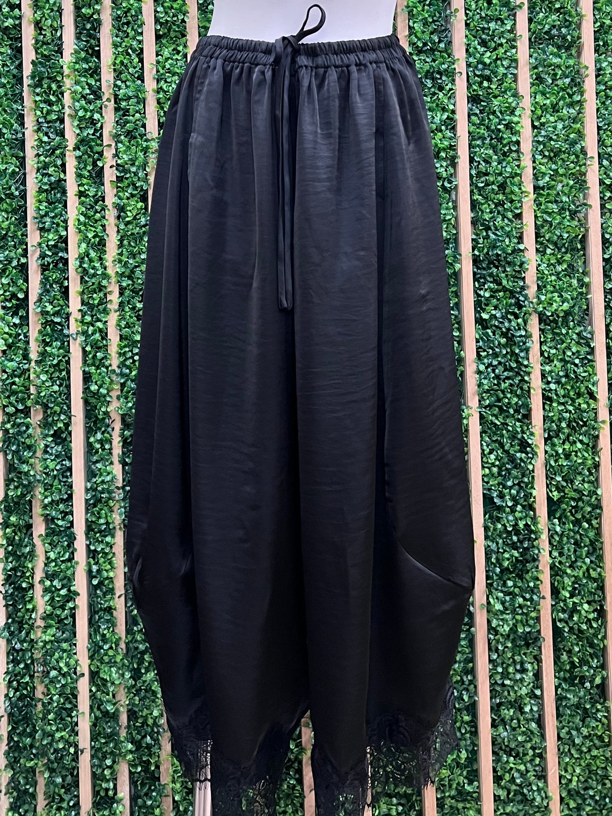 Black Satin Barrel Pant