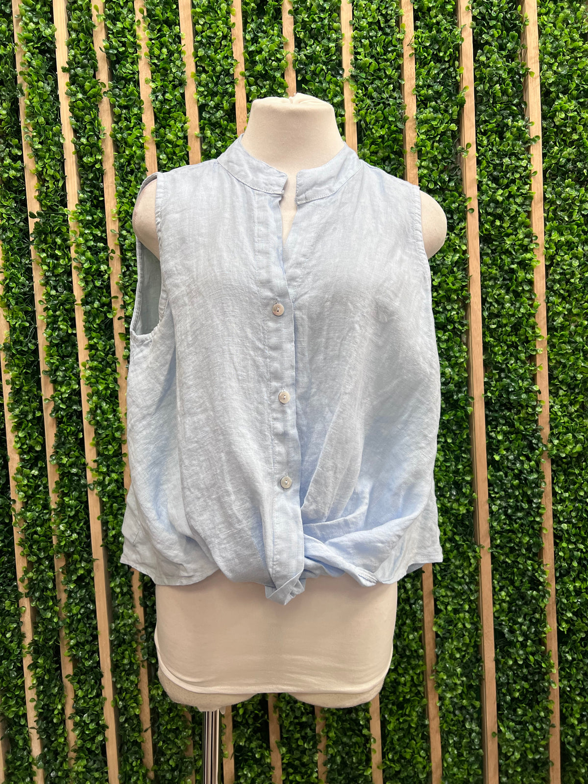 Front Twist Detail Sleeveless Linen Blouse