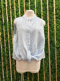 Front Twist Detail Sleeveless Linen Blouse