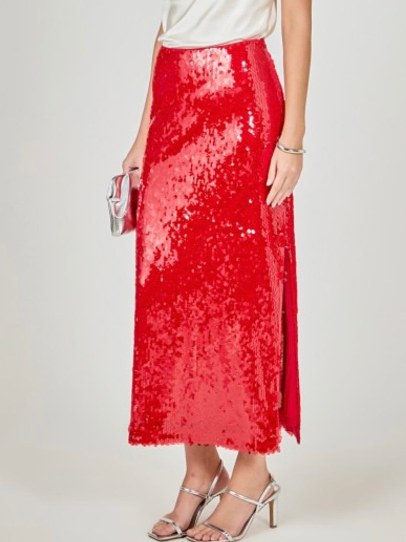 Exquisite Red Sequin Midi skirt