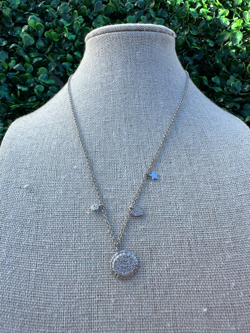 Circle Heart Crystal Charm Necklace