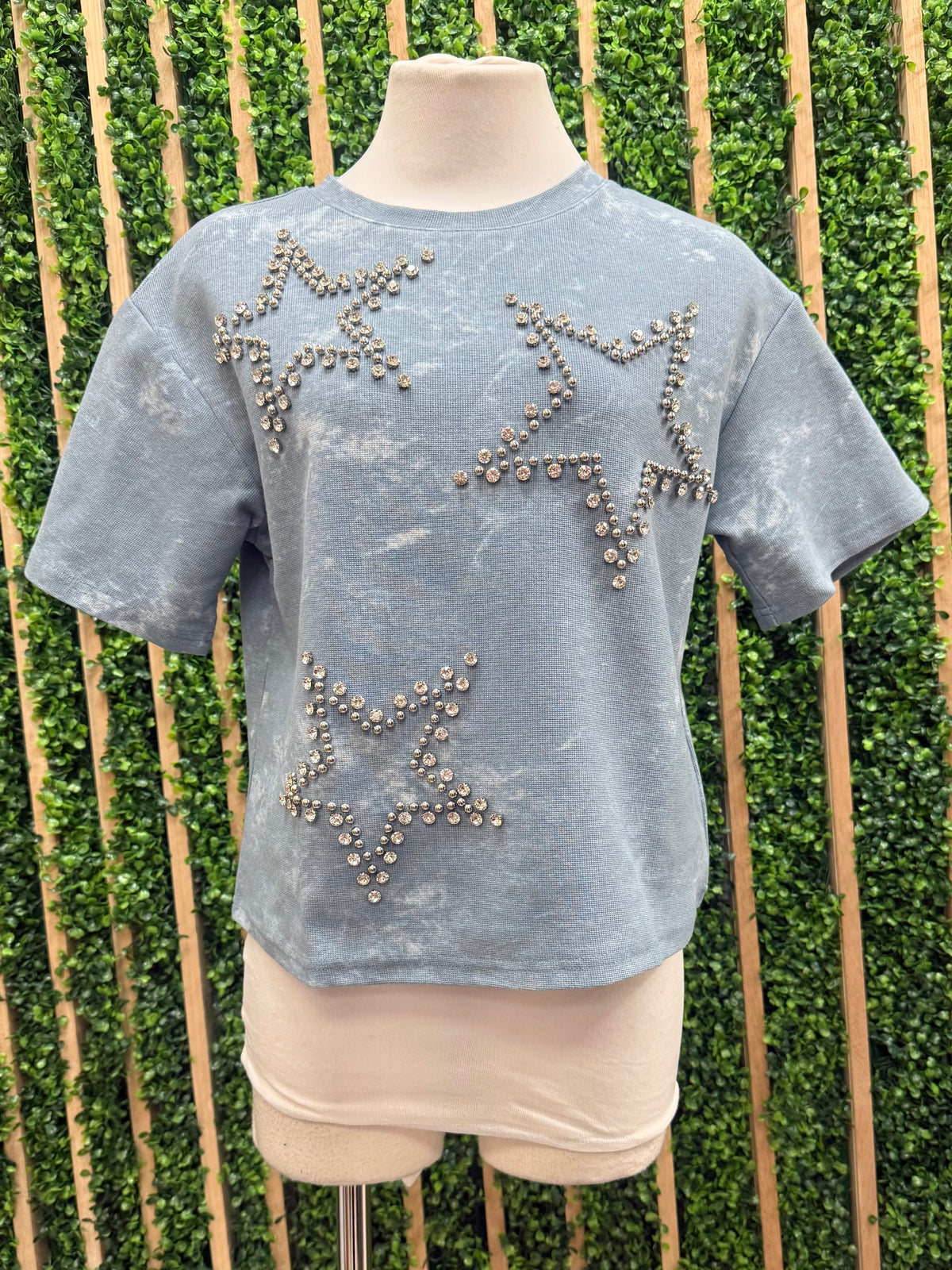 Blue Rhinestone Detail Star T Shirt