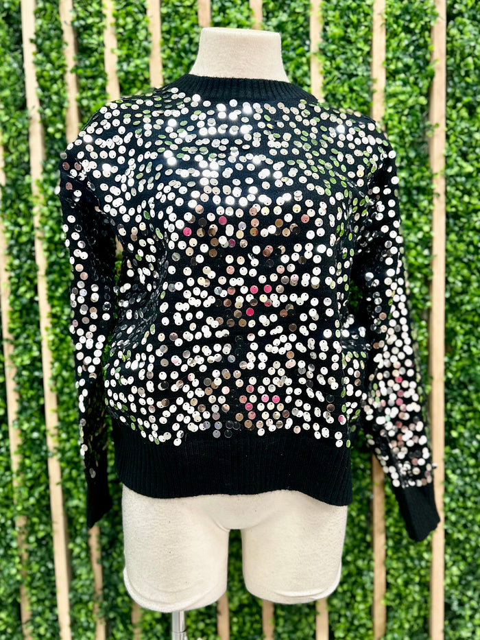 Black Sequin Front Sweater