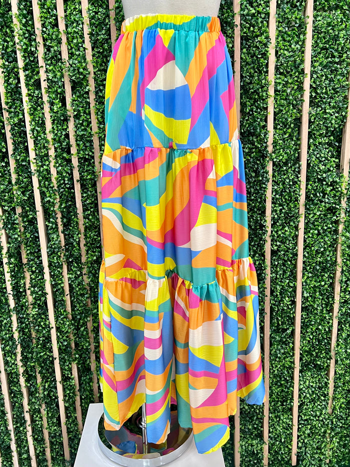 Yellow Blue Printed Maxi Skirt