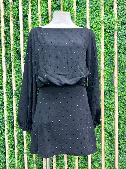 Exquisite Black Crystal Studded Short Dress