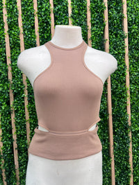 Sleeveless Ribbed Cutout Waist Basic Top