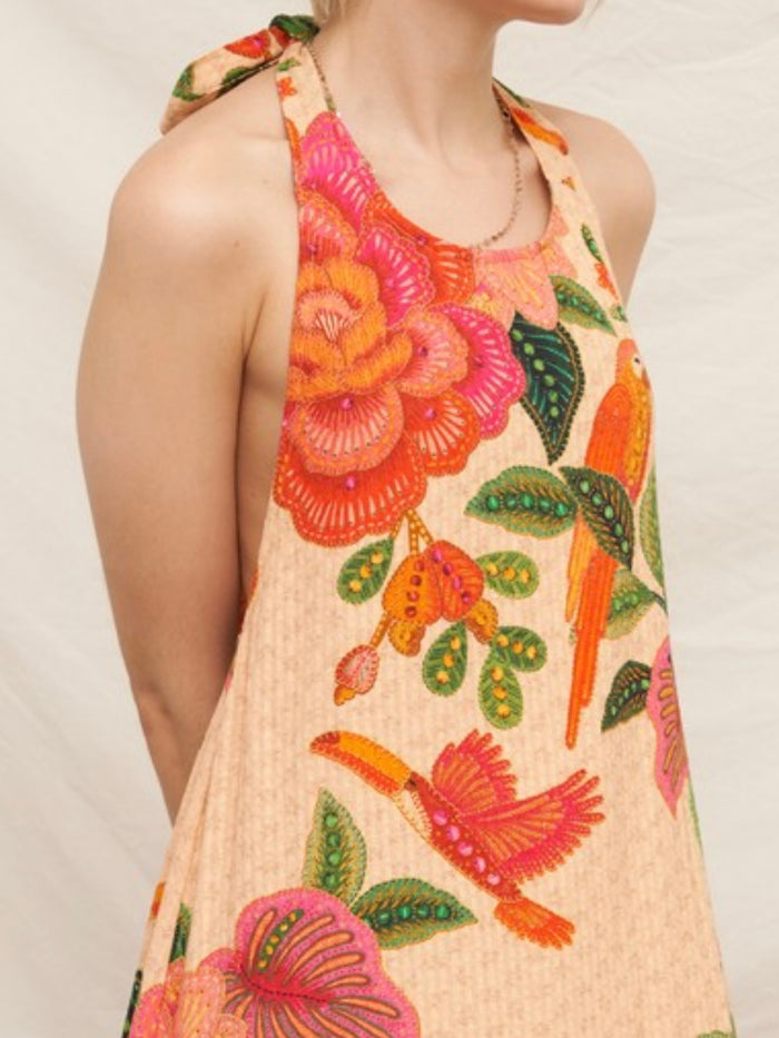 Peach Multi Floral Paisley Halter Maxi Dress