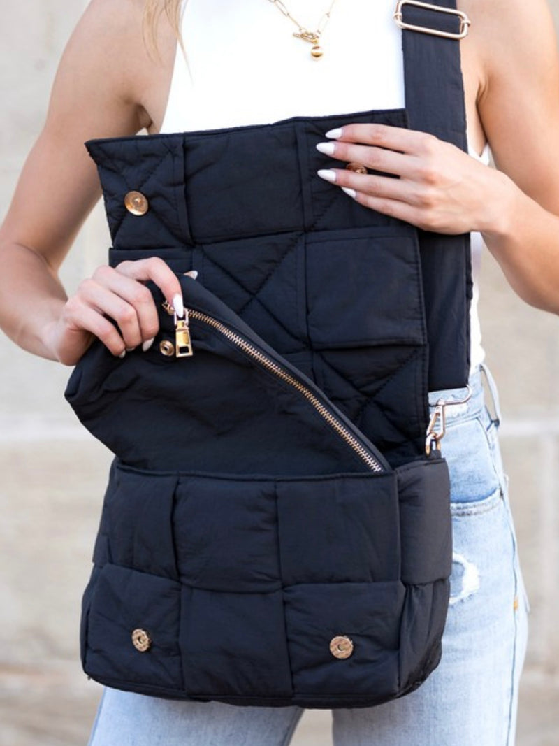 Cross Weave Fold Over Puffer Crossbody with Pouch