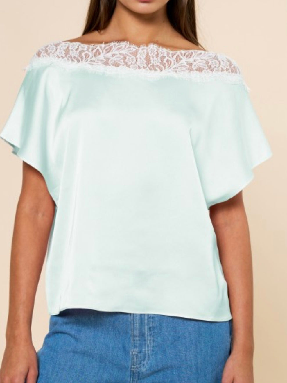 Off Shoulder Lace Detail Satin Top