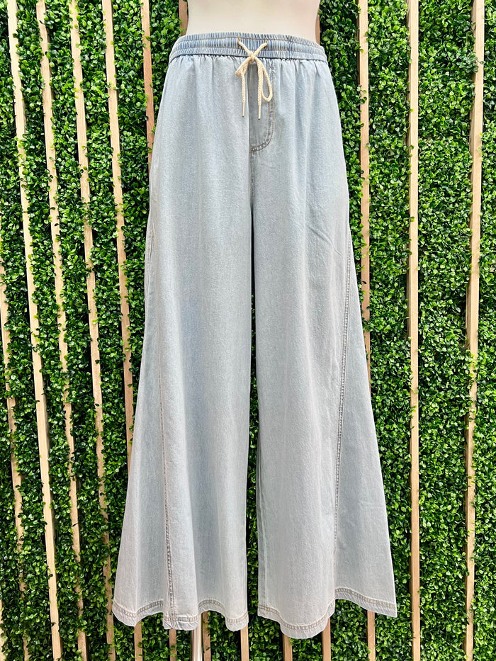 Light Elastic Waist Wide Leg Denim