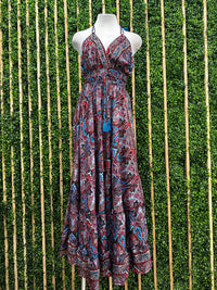 Paisley Smocked Waist Halter Maxi Dress