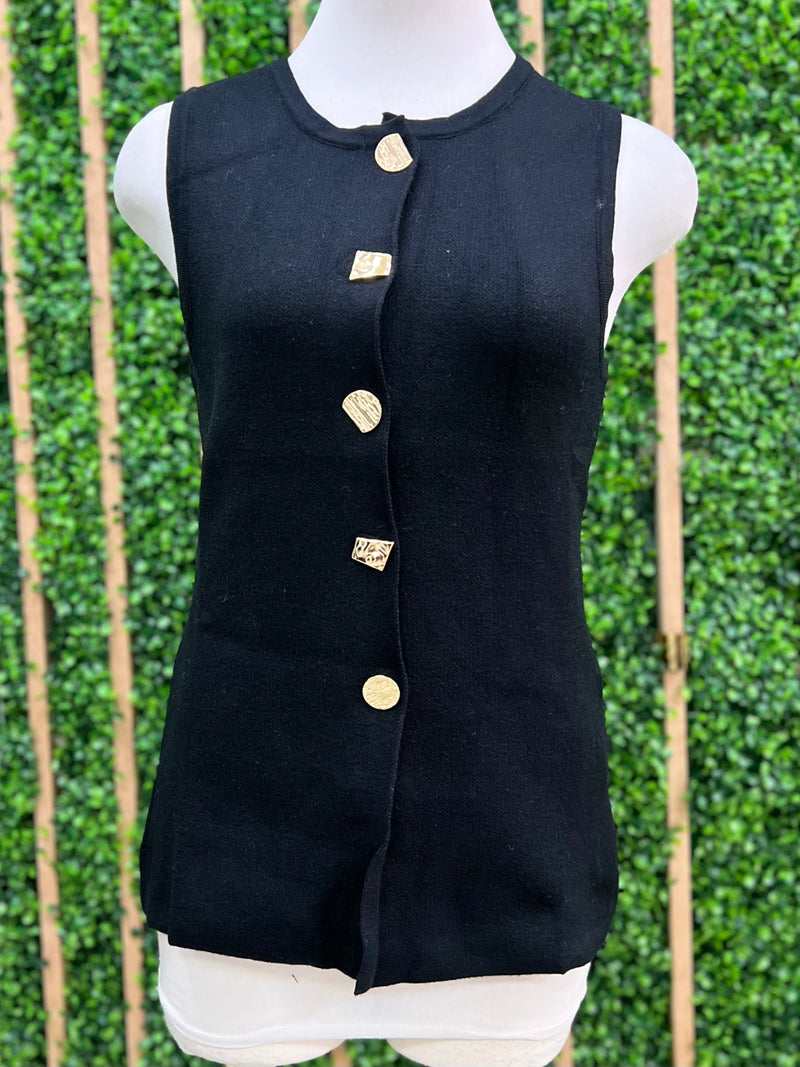 Unique Gold Buttons Detail Knit Vest Top