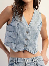 Checker Print Denim Vest