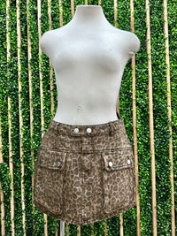 Brown Leopard Pocket Detail Short Skirt