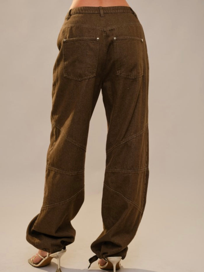 Brown Studded Drawstring Hem Jogger