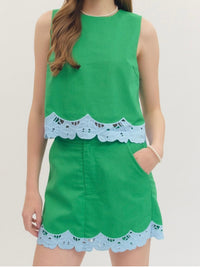 Green Lace Detail Sleeveless Crop Blouse