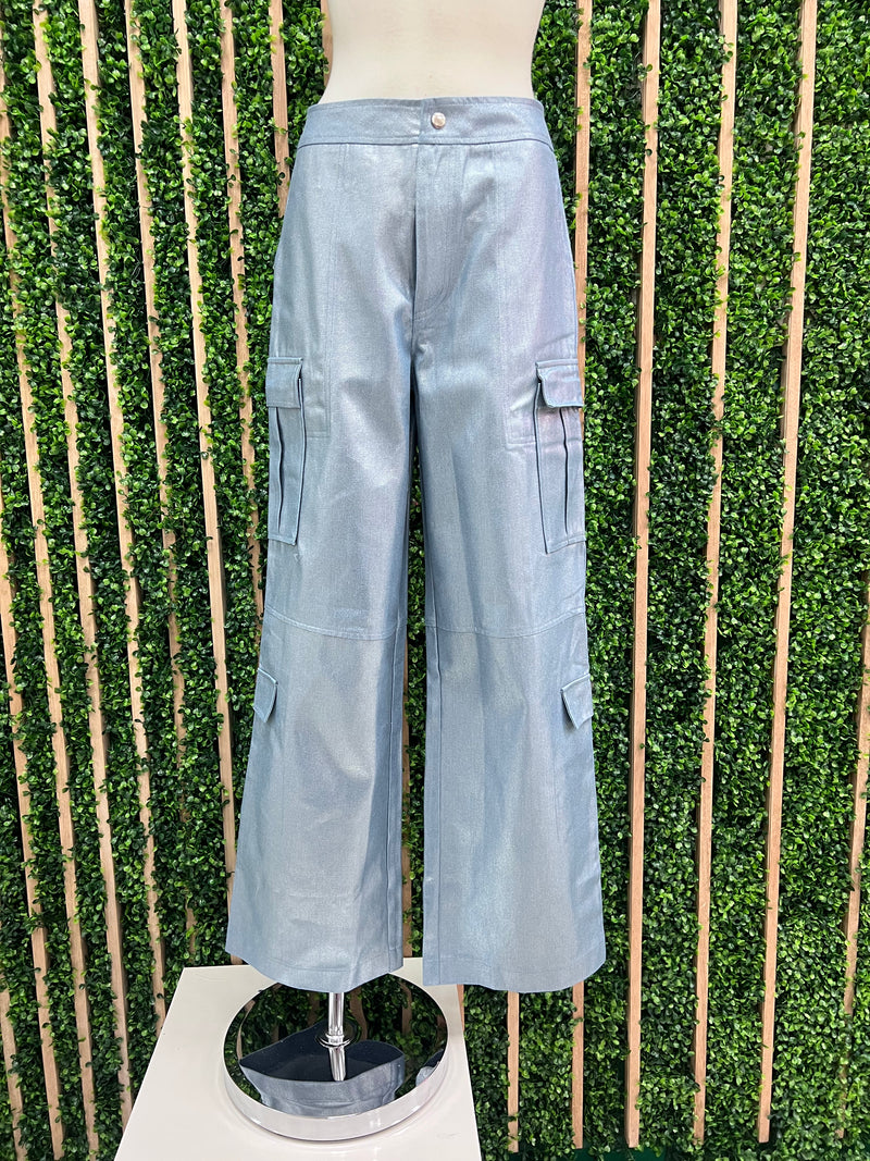 Lurex Cargo Wide Leg Denim