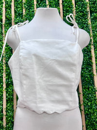 White Scallop Edged Strapless Crop Top