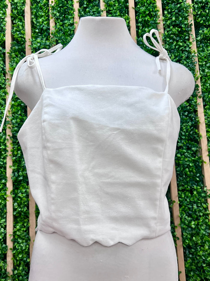 White Scallop Edged Strapless Crop Top