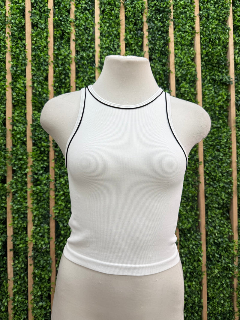 High Neck Contrast Neck Detail Tank Top