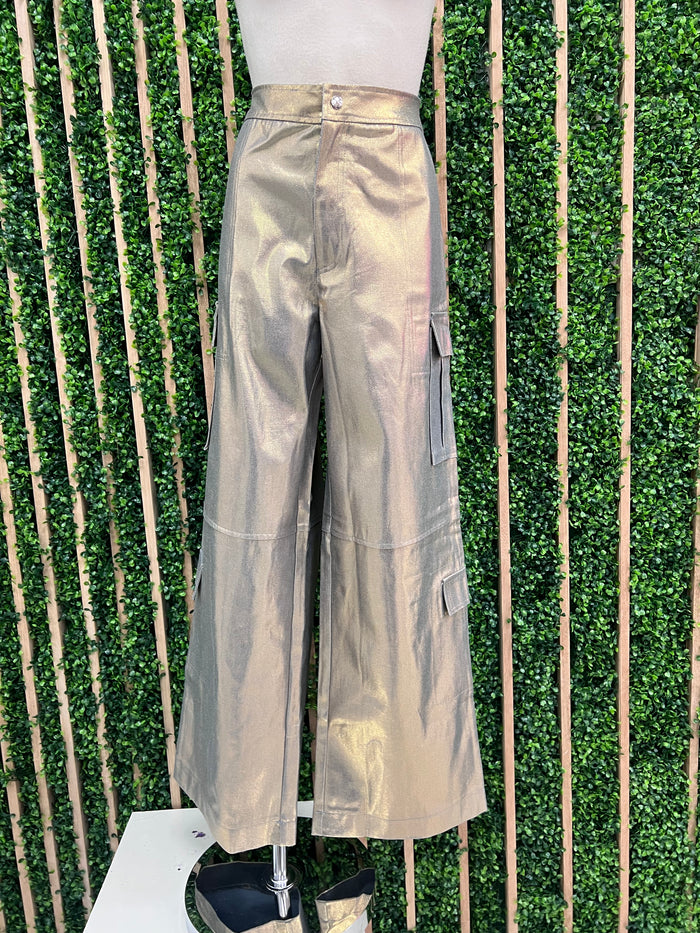 Lurex Cargo Wide Leg Denim
