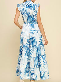 Beautiful Blue Leaves Angel Sleeve Maxi Dress