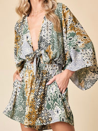 Green Print Batwig Sleeve Romper