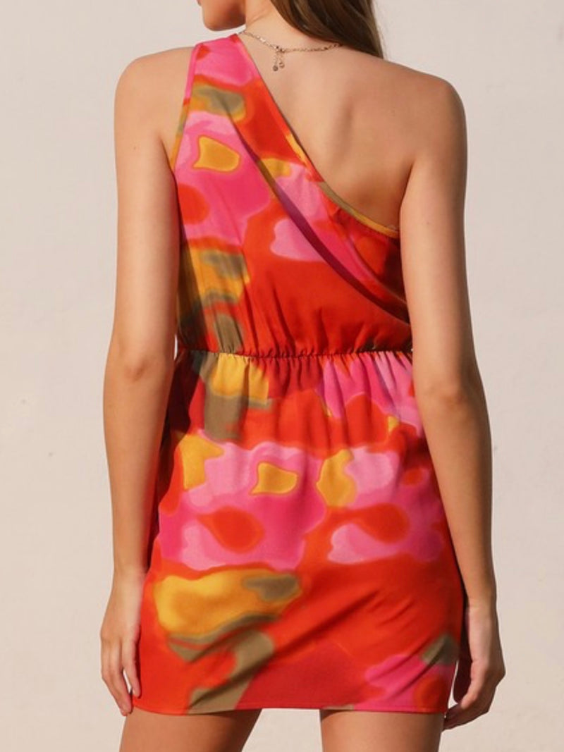 Sunset One Shoulder Wrap Short Dress