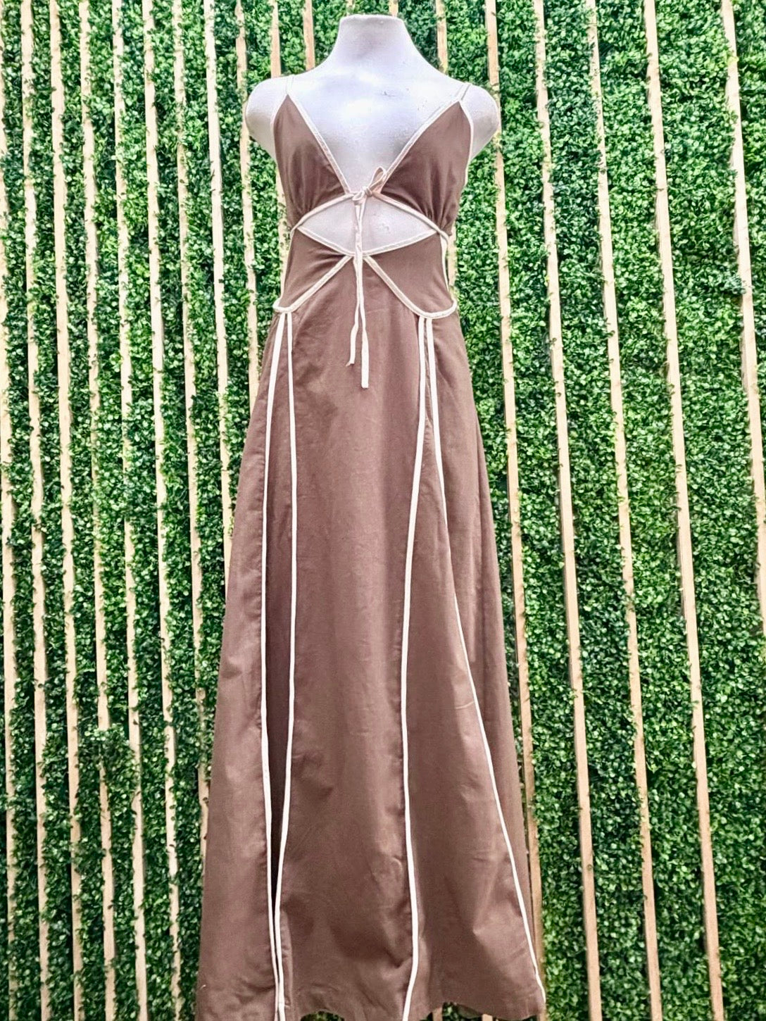 Chocolate Contrast Trim Cutout Maxi Dress