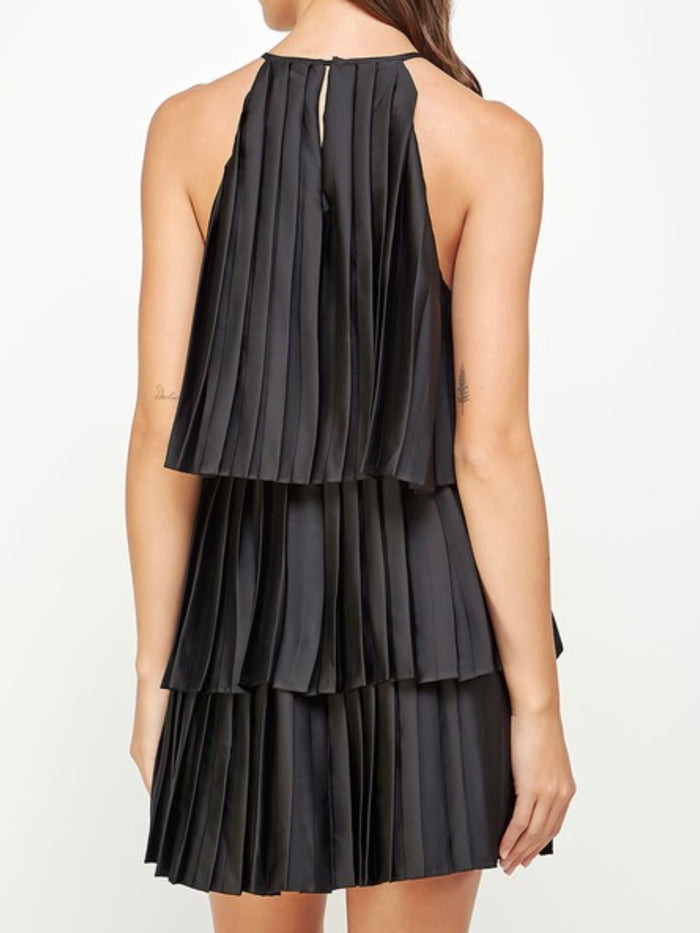 Black Pleated Short Dress