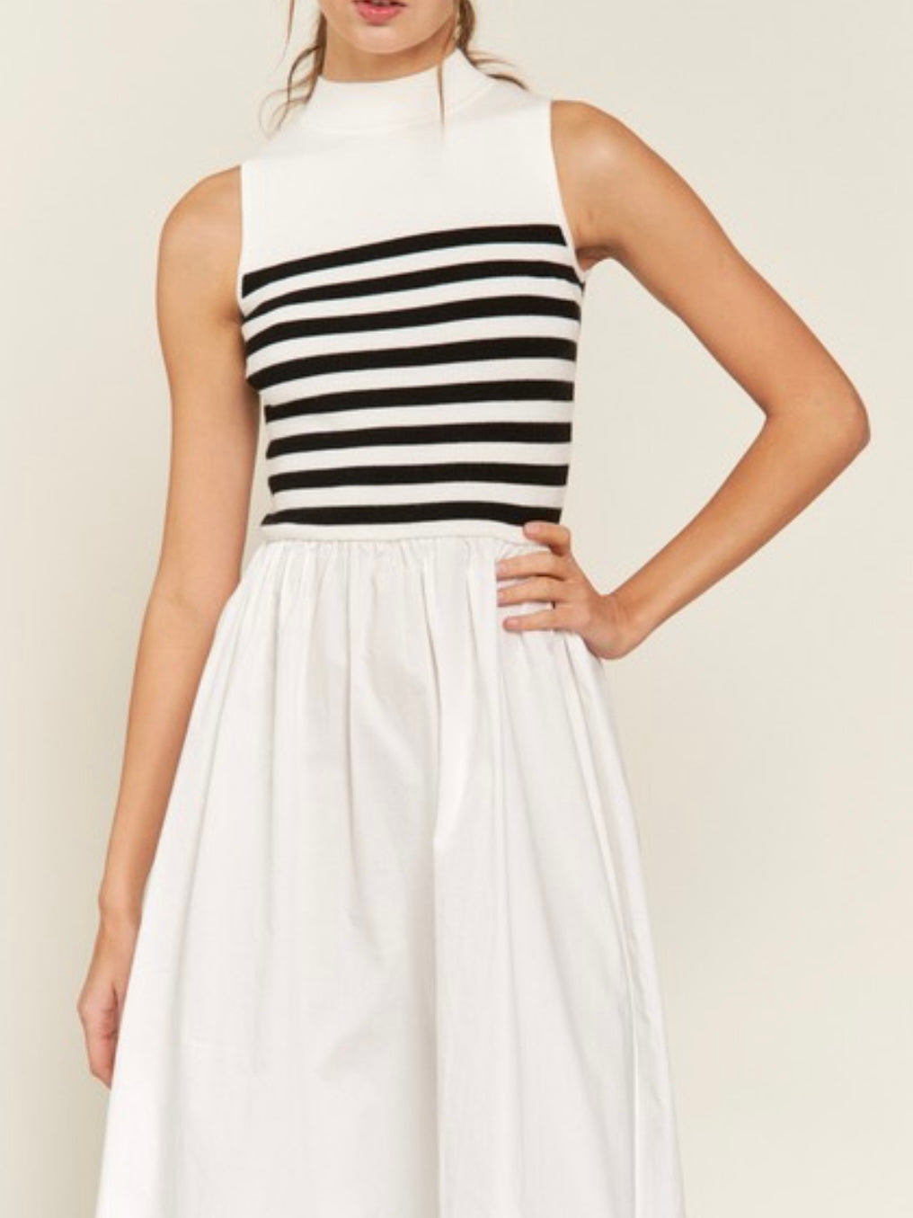 White Black Stripe Knit Maxi Dress